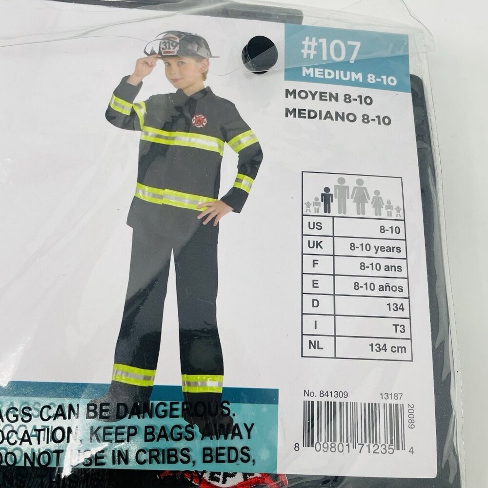 Firefighter Youth Boys Size Medium 8/10 Halloween Dress Up Costume in Black FLAW - Picture 8 of 9